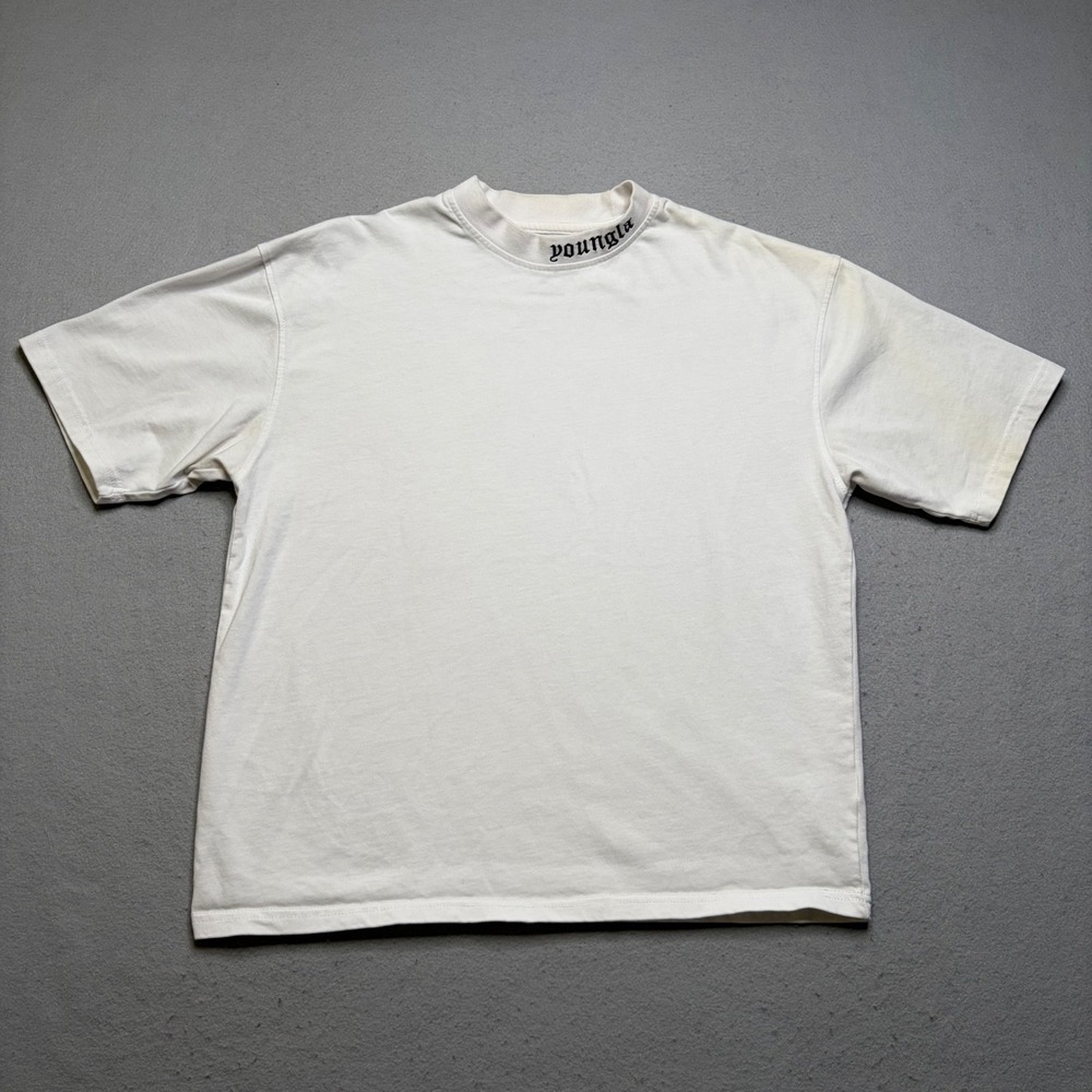 YoungLA T-Shirt Mens Small White Mock Neck Embroidered Logo Streetwear Gym M16